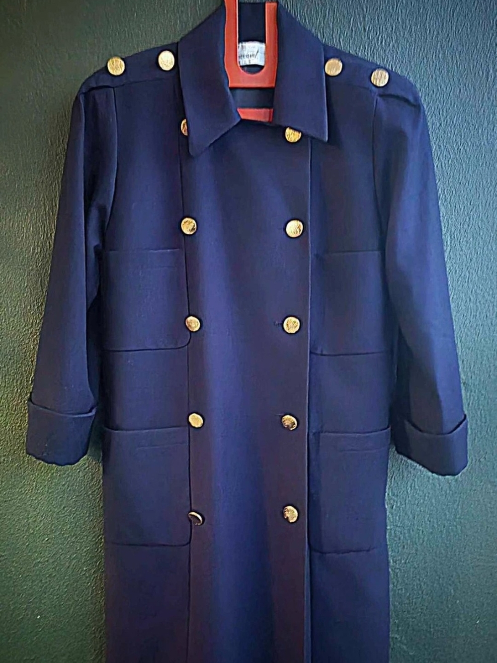 Baccarat Navy Double-Breasted Pea Coat with Gold Buttons